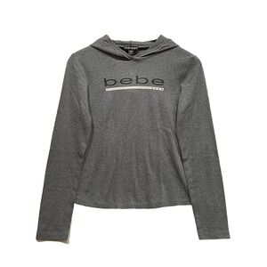 Vintage Bebe Sport Y2k 2000s Women's Gray Long Sleeve Shirt Hoodie Size Small